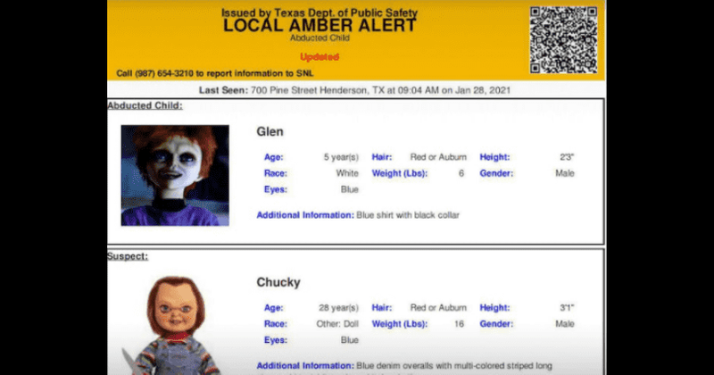 Texas sends wild Amber Alert for knife-wielding Chucky and son Glen, Internet says they'll have 'nightmares'