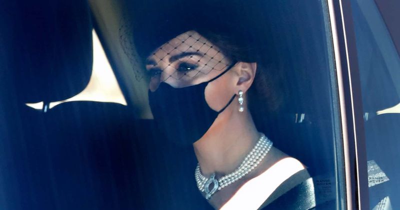Prince Philip funeral: Kate Middleton pays homage to Queen and Diana by pairing pearl choker with $2,220 dress