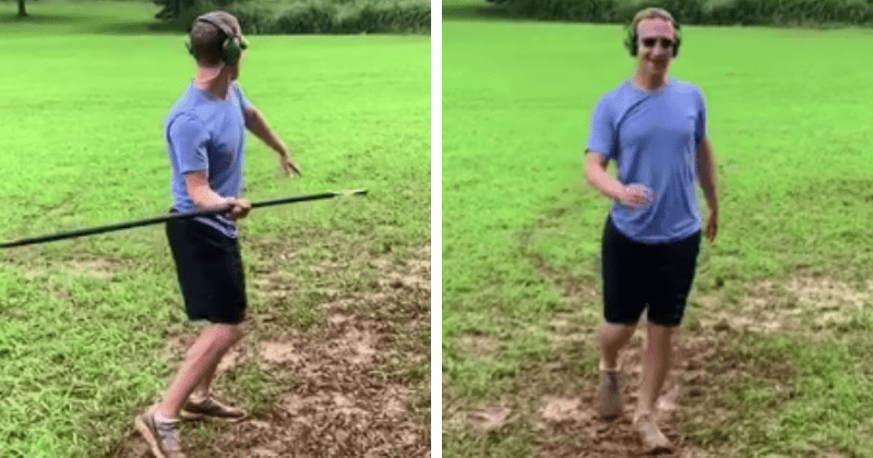 Mark Zuckerberg trolled for wearing earmuffs while throwing spear: 'Are the spears loud?'