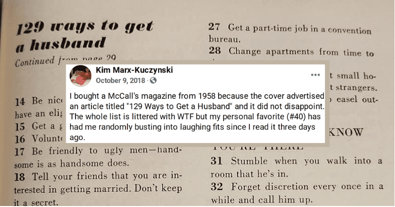 Magazine article from 1958 about '129 ways to get a husband' shows just how much the world has changed