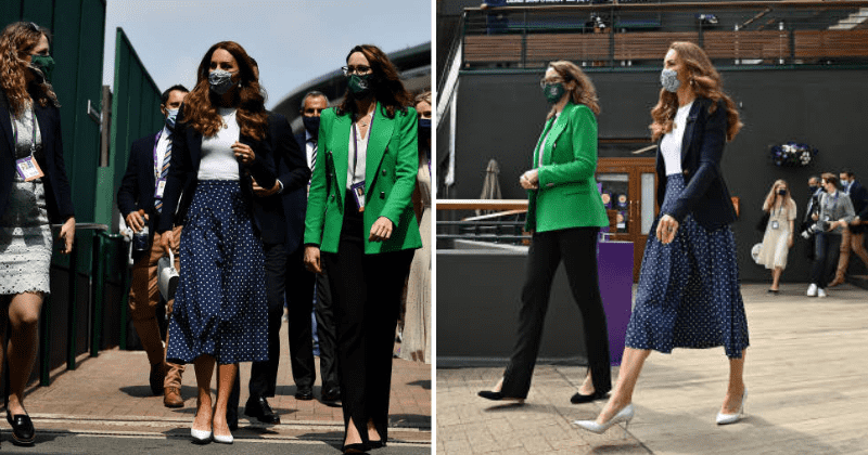 Kate Middleton looks chic at Wimbledon in $1,100 Alessandra Rich polka dot skirt and Smythe blazer