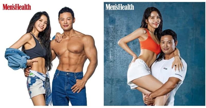 Mamamoo’s Solar poses with fitness trainer Yang Chi Seung for 'Men's Health' cover
