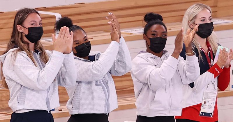 Simone Biles called 'GOAT' as she cheers on teammates and even arch rival 'Gelya'
