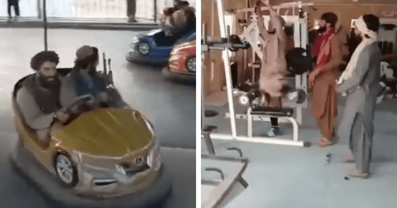 Videos of Taliban fighters having 'fun' at amusement park and gym leave internet confused
