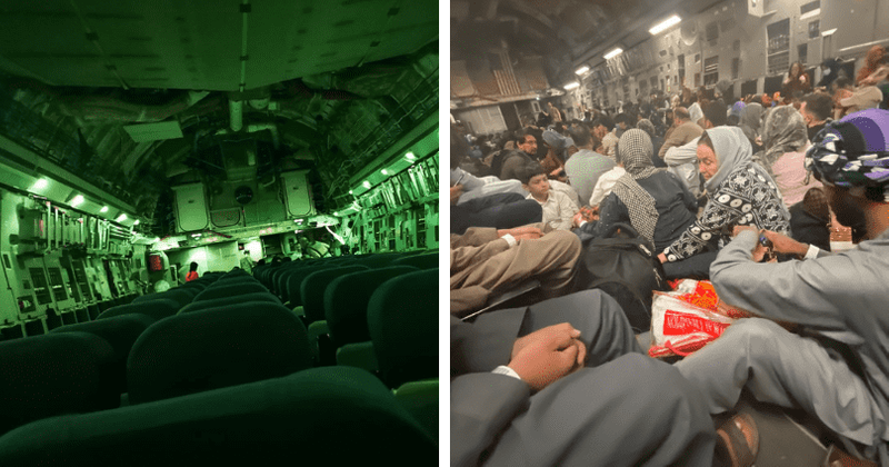 Ex-Royal Marine's wife leaves Kabul in nearly empty 'mercy flight' as Afghans crowd US aircraft