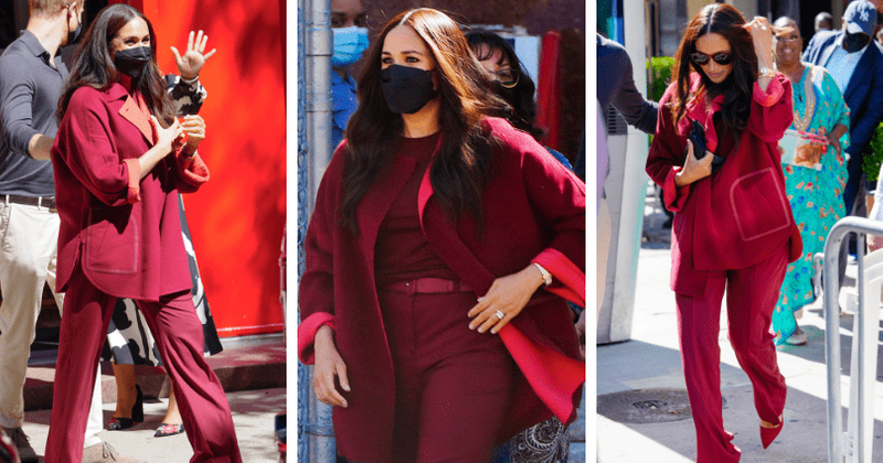 Meghan Markle channels Michelle Obama in monochromatic maroon suit in NY