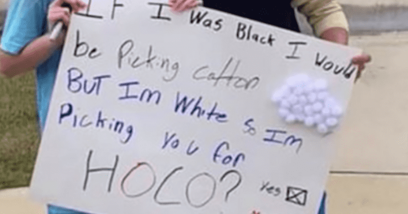 Kansas City White boy asks White girl to homecoming with 'picking cotton' racist sign