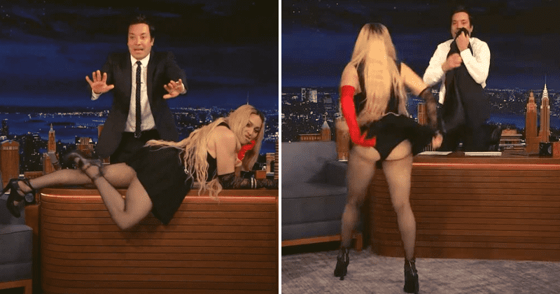 Madonna flashes butt on Jimmy Fallon's desk, shocked viewers call it 'embarrassing'
