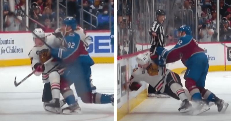 Blackhawks fans demand Gabriel Landeskog suspension after brutal block on Kirby Dach