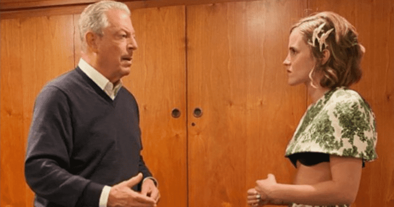 Emma Watson meets Al Gore in bra-revealing dress, trolls say she's 'feeling the heat'