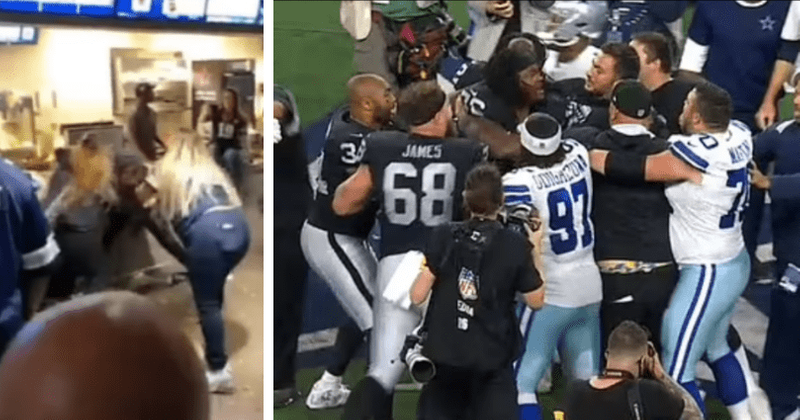 BRAWL-BALL! Raiders-Cowboys game descends into chaos as violent fights break out on and OFF the field