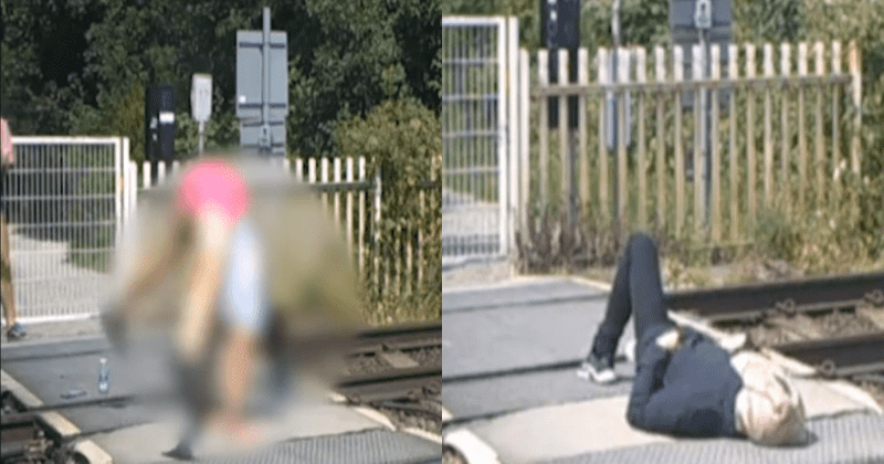 CCTV camera catches 2 teen girls doing DANGEROUS handstands near railway tracks