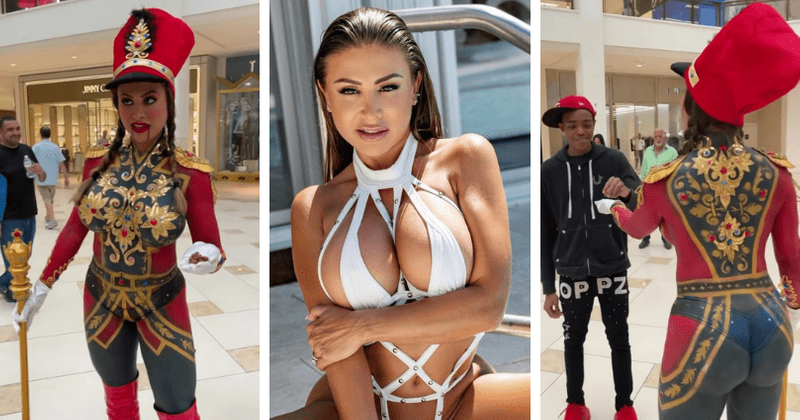 Playboy model Francia James strips naked for body paint cosplay, gets kicked out of mall