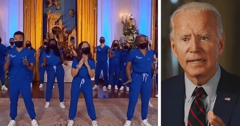 Who are the singing nurses? Joe Biden slammed over 'North Korean' White House Christmas party