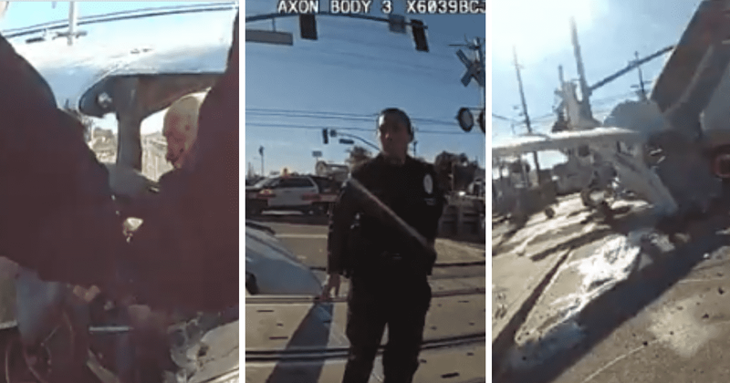 Hair-raising video shows LAPD cops pulling out pilot from crashed plane just before train hits