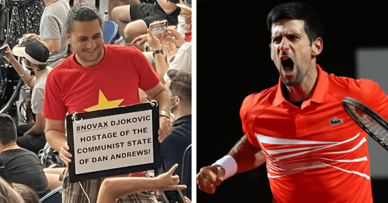 Novak Djokovic fan who displayed 'inappropriate' banner stopped by Aus Open officials