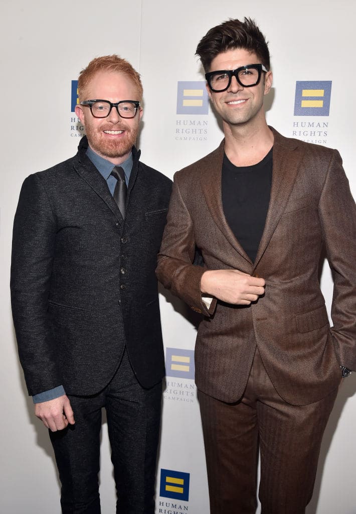 Jesse Tyler Ferguson (L) Justin Mikita attend The Human Rights Campaign 2018 Los Angeles Gala Dinner at JW Marriott Los Angeles at L.A. LIVE on March 10, 2018 in Los Angeles, California. (Photo by Alberto E. Rodriguez/Getty Images for Human Rights Campaign (HRC) )
