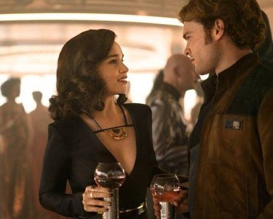 Emilia Clarke (Qi'ra) and Alden Ehrenreich (Han Solo) in Solo: A Star Wars Story (Facebook)