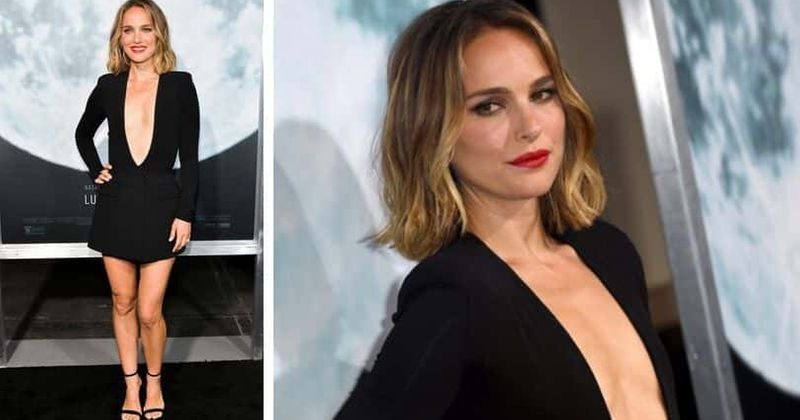 Natalie Portman Grabs Eyeballs In Bold Plunging Black Mini Dress
