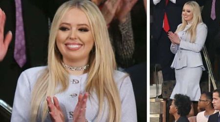 Tiffany Trump stuns in lilac outfit as she attends father's SOTU address alongside boyfriend Michael Boulos