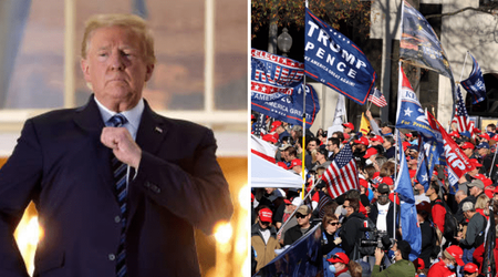 Donald Trump surprises Million MAGA March rally with motorcade drive-by as crowds chant 'four more years'