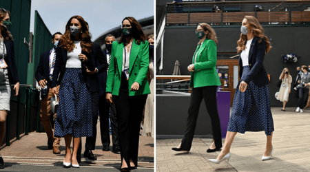 Kate Middleton looks chic at Wimbledon in $1,100 Alessandra Rich polka dot skirt and Smythe blazer