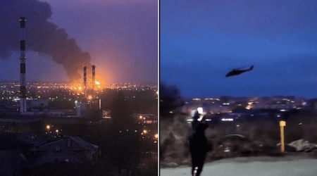 UKRAINE ON THE OFFENSIVE! Footage shows choppers reportedly hitting depot INSIDE Russia